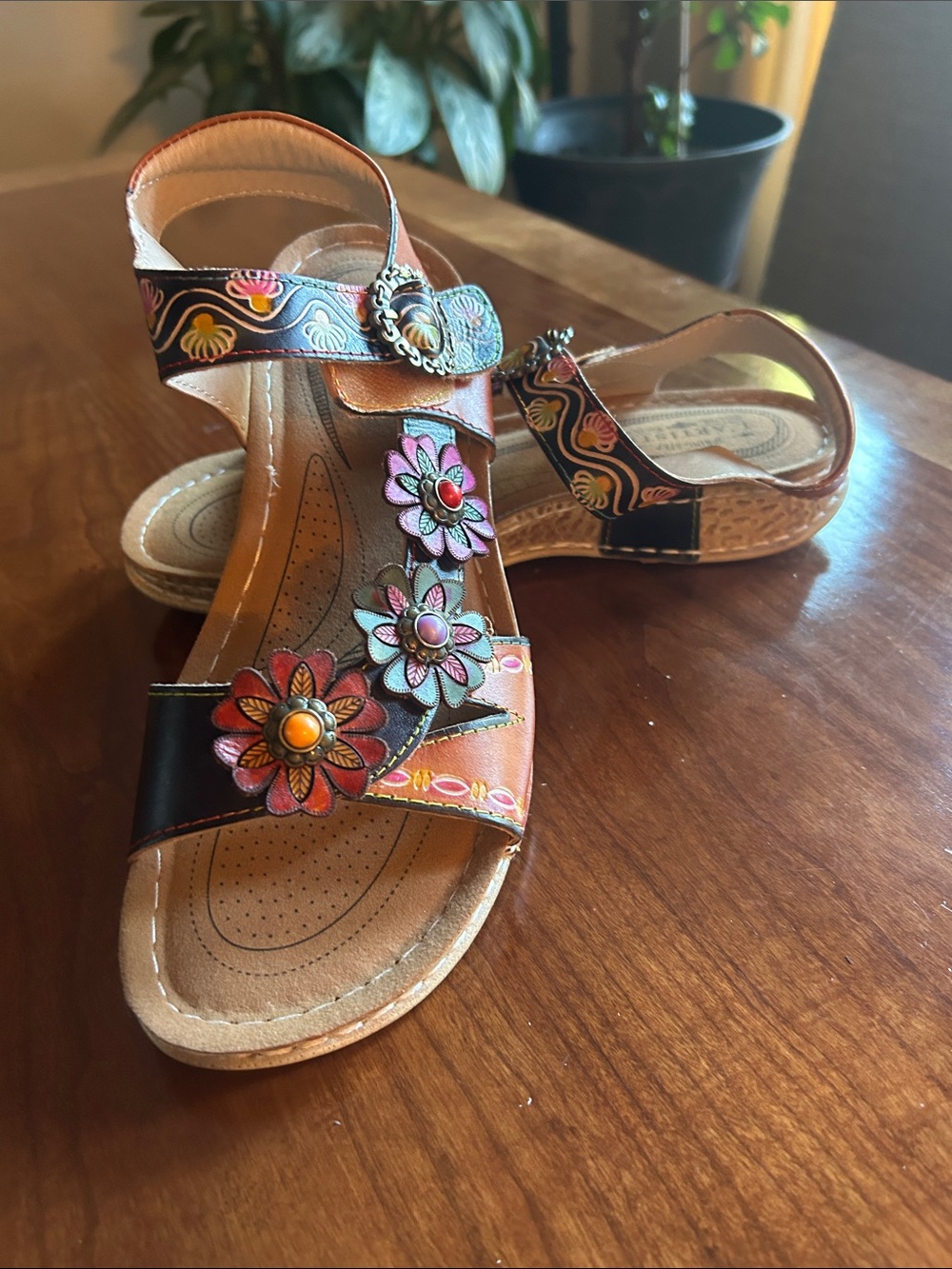 Women's Floral Multi-Color Leather Sandals